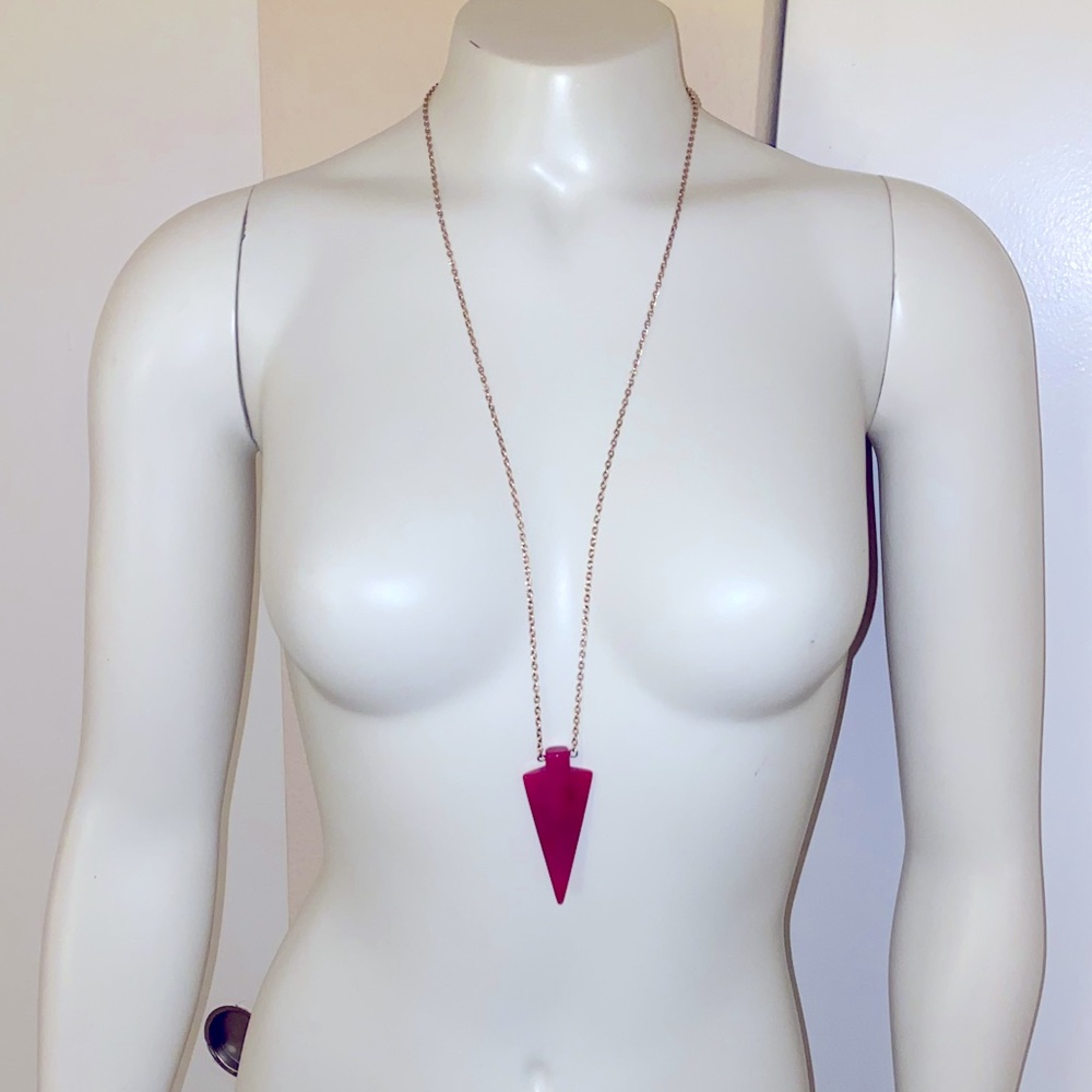Pink and Gold Long Arrow Head Pendant Necklace